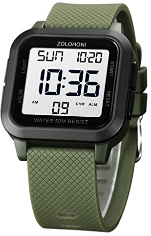 zolohoni Square Men's Digital Watch Big Numbers Dial Large Face Waterproof LED Watches with Alarm Date Stopwatch