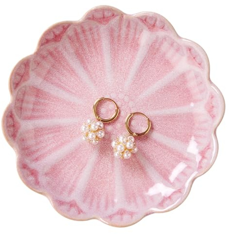 JAMEND CLXP Porta-anelli a forma di loto, piccolo portacenere da interno, piatto da dessert in ceramica, portagioie per organizzare collane, orecchini per genitori, amici, sorella, rosa. Tutti i
