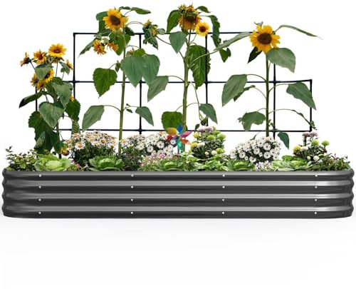 KING BIRD Bancal alto con enrejado, jardinera para jardín, semillero con enrejado para jardín, verduras trepadoras, flores, 240 x 120 x 30 cm, gris oscuro