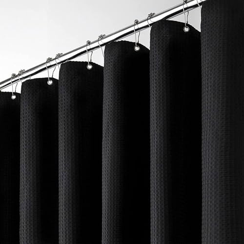 BTTN Tenda Doccia a Nido d'Ape Nera 180x200 cm, Tessuto Antimuffa Impermeabile Extra Resistente con 12 Ganci, Lusso Moderno Lavabile con Orlo Ponderato in Poliestere Decorativo per Bagno