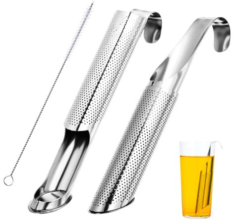 2 difusores de té de acero inoxidable con 1 cepillo, infusor de té para té de hojas sueltas, colador de té de tubo de palo, filtros de té de mango largo para té, café, condimentos, especias