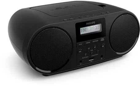 Philips TAZ6000 Reproductor CD Todo-en-1 con Radio Dab+/ FM, Bluetooth 5.4, USB, Pilas/Corriente, Graves dinámicos, Materiales reciclados y Toma para Auriculares de 3,5 mm