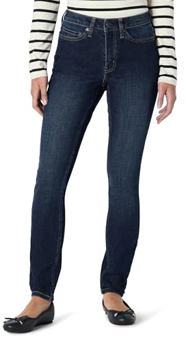 Amazon Essentials Jeans Skinny da Donna Elasticizzati a Vita Medio Alta, Lavaggio Scuro, Taglia 42