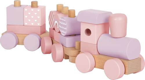 Small Foot Trenino Rosa in Legno, con 14 Elementi da combinare, per Bambini dai 12 Mesi, 12694