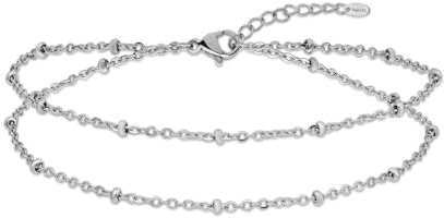 Amberta Silver Gold Waterproof Ankle Bracelets for Women | Boho Layered Anklets for Women | Summer Jewellery, Adjustable Ankle Chain Beaded Rope Heart: Silver Beads