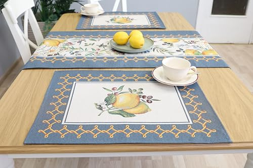 Bordstabletter tvättbara set om 4, 40 x 50 cm, bordsunderlägg tyg 100 % jacquard gobeläng, underlägg tallrik hög kvalitet återanvändbara för bröllop, födelsedag, kök, café – citron