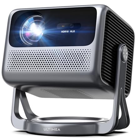 ULTIMEA Proiettore con Dolby Audio, Supporto 4K, Proiettore Portatile per Android TV 11.0, Design Libero da Cavalletto con Gimbal 90°, 600 ANSI Lumen, Bluetooth, Nova C40