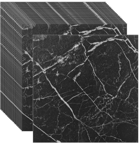 CYEER 20 rivestimenti per pavimenti in PVC, autoadesivi, 2,5 mm, 30 x 30 cm, per cucina, soggiorno, bagno (nero)
