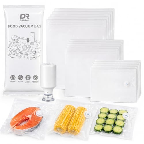 Sellador al vacío compacto de mano para alimentos con tanque visible, máquina selladora al vacío portátil inalámbrica + 15 bolsas reutilizables, 8 veces más frescura y conservación, color blanco