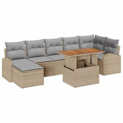 HFXHIJXQ Juego de muebles de jardín de 8 piezas, color beige, polirratán, para balcón, sofá moderno, módulo de esquina, 100 x 55 x 73 cm, banco de almacenamiento, grupo de asientos para jardín