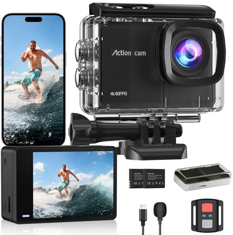 Camlance Cámara Deportiva 4K60FPS,131FT Cámara Subacuática con 8X Zoom,48MP HD WiFi Videocámara 170° EIS Cámara de Acción,Camara Acuatica Sumergible con Mando a Distancia,2 * 1350mAh Baterías