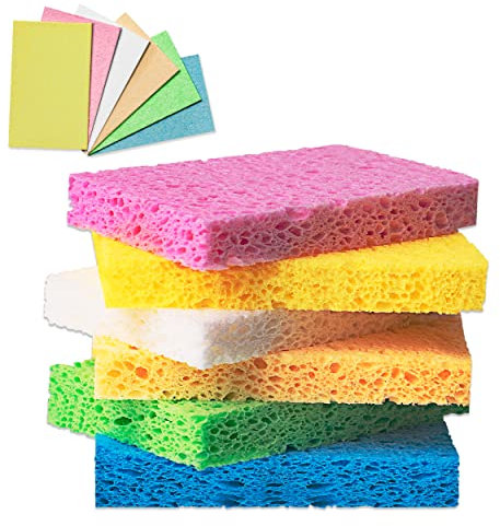 Esponjas comprimidas de celulosa multiusos, esponjas de limpieza sin arañazos, para exfoliante facial, lavavajillas, cocina, baño, manualidades y más (paquete de 6)