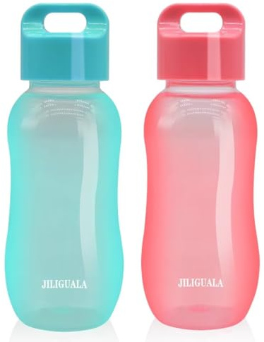 JILIGUALA - Tazze da caffè in plastica, bicchieri da viaggio, bottiglie d'acqua, bottiglie da sport per latte, caffè, tè, succhi di frutta, capacità 350 ml, Blu e Rosa, 2 pezzi