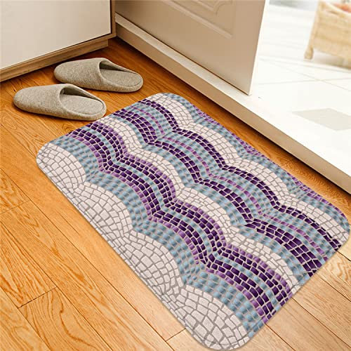 ESVET Badematte rutschfest Teppich,Fliesen Farbverlauf Mosaik Wellen Einstellung antike römische königliche datierte Retro-Muster lila Pflaume,Badezimmer Set Matte rutschfest WC-Vorleger 40 x 60 cm