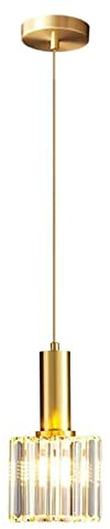 ZTTECH Moderna mini lampada a sospensione in cristallo per la camera da letto della sala da pranzo dell'isola della cucina, lampada a sospensione in cristallo con base in oro (1 luce)