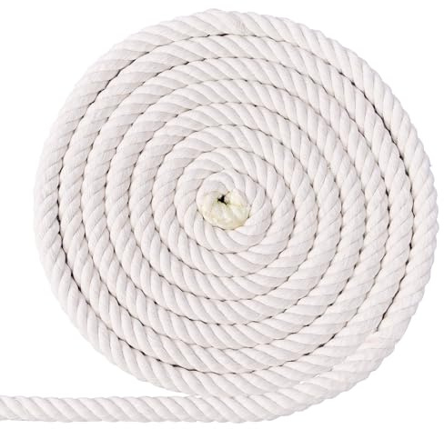 XINSHUNCAN Cotton Rope 15mm 10M,Natural White Thick 4 Strand Twisted Cotton Rope for DIY Craft,Wall Hanging,Plant Hangers,Macrame,Gardening,Knotting Decorative Projects