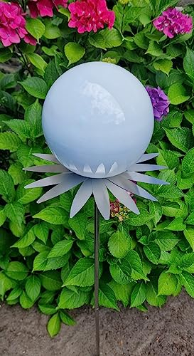 Jürgen Bocker Garten-Ambiente Blütenzauber Milano Rosenkugel 15 cm Edelstahl Gartenstecker Deko mit Stab 80 cm (weiß poliert)