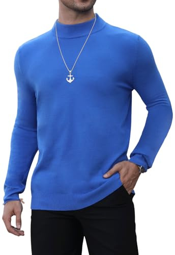 MLANM Men's Jumpers Turtleneck Winter Warm Neck Ribbed Knitted Jumper Long Sleeve Solid Colour Basic Sweater Pullover Top for Date, Party, S Sapphire Blue