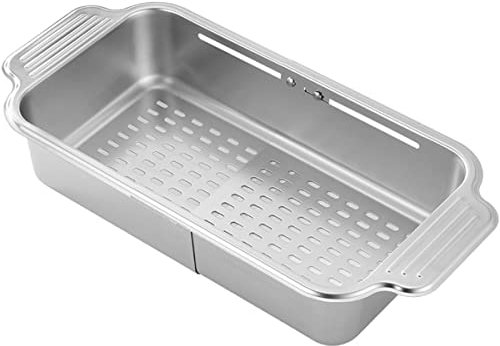 Colador de pie en el fregadero 44 x 21 x 8 cm Colador de fregadero de cocina extensible de acero inoxidable Colador para fregadero de cocina para escurrir pasta cocida, lavar verduras y frutas
