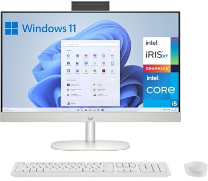 HP All-in-One 27-cr0073ns - Ordenador de sobremesa 27 Full HD con cámara, Teclado y ratón inalámbricos (Intel Core i5-1334U, 16GB RAM, 1TB SSD, Intel UHD Graphics, Windows) Blanco