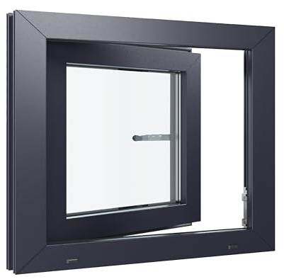 Kunststofffenster Kellerfenster Fenster - 3-fach Verglasung - weiß/anthrazit - 600x400 mm DIN Links