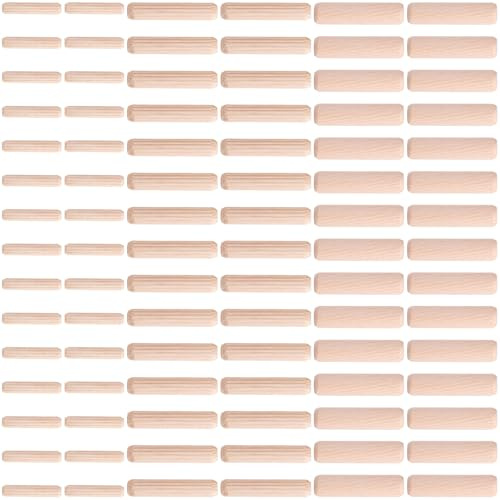 Alpinleux 90 Pcs Fluted Wood Dowels, Wooden Dowels for Crafts, Hardwood Wooden Dowel, Wooden Dowel Pins, Dowel for Crafting, Furniture, Wooden Frames, Table Legs, Bookshelves (1/4+3/8+5/16)