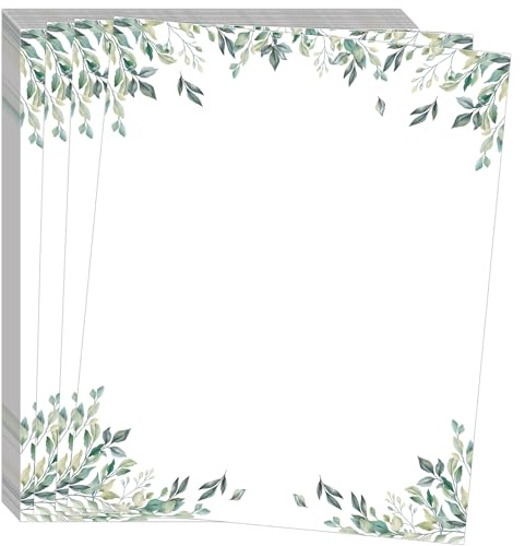 50 Eucalyptus Leaf Stationery Writing Paper for Wedding Invitation &Printer | 8.5x11 in botanical writing paper with eucalyptus border, smooth sheets compatible with inkjet printers Home Office Supplies