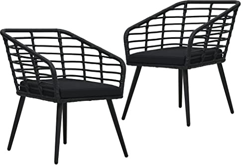 Drainlyn trädgårdsstolar 2 st. Poly Rotting svart med kuddar, väderbeständig, stapelbar, armstöd, 63,5 x 53,5 x 77 cm, utomhus balkongstol för terrass och trädgård, bekväm biststol för avkoppling