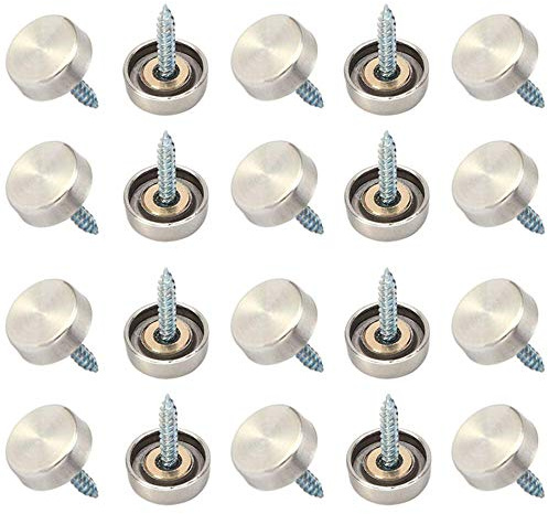 Greluma 20 Piezas Tornillos de Acero Inoxidable para Espejo de 16 mm (3/5 ), Tapones Decorativos para Cubrir Clavos para Mesas de Espejo, Platos de Baño, Armarios, Paneles de Vidrio