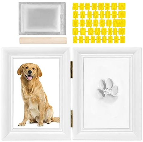 Nasjac Pfotenabdruck Set Hund Katze - Andenken-Set für Handabdruck und Fußabdruck Baby, DIY Pfotenabdruck Set Hund mit Buchstaben und Zahlen, Erinnerungsfotorahmen als Geschenk für Hundebesitzer