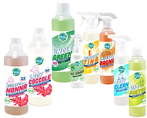 Detersivi pulizia casa set completo - La famiglia del pulito - bucato fragranza pepe rosa patchouly