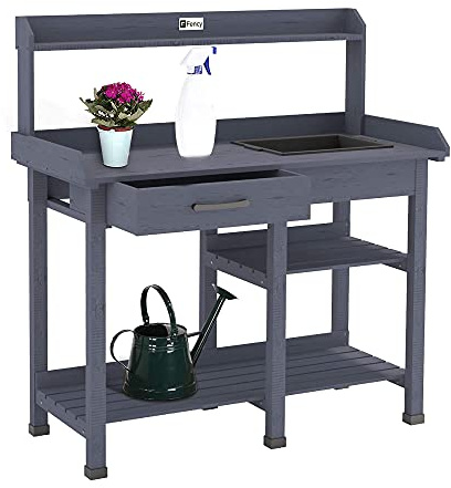 Elevens Outdoor Potting Bench Table with Sink Garden Work Bench with Drawer Outdoor Storage Table for Patio Backyard