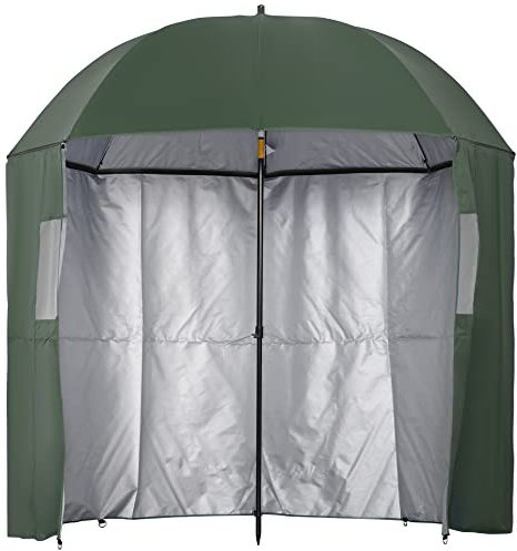 Outsunny 2m Beach Parasol Fishing Umbrella Brolly with Sides and Push Botton Tilt Sun Shade Shelter with Carry Bag, UV30+, Green