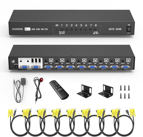 Switch VGA KVM 8 porte in 2 Out Switcher 8x2 Supports Basic Keyboard and Mouse Audio USB Devices Sharing 8 Computers