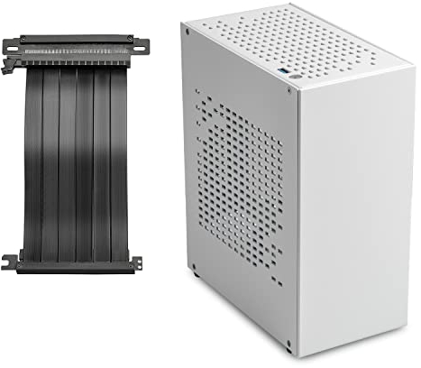 JOYJOM Custodia mini ITX in alluminio con riser PCI, custodia per mini PC, custodia per PC SFF, custodia per PC con fattore di forma ridotto TX supporta scheda grafica GPU (bianco)