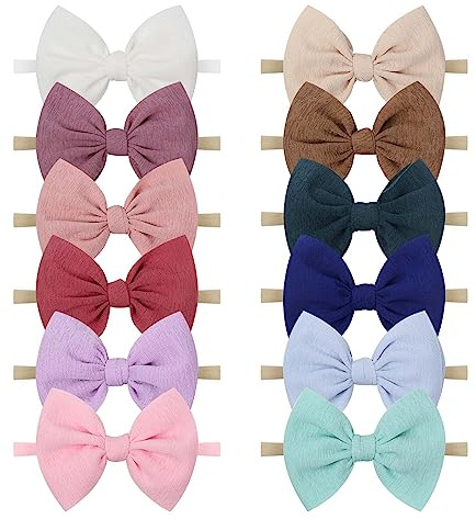 YanJie Baby Girls Nylon Headbands Newborn Bows Handmade Hair Bows Hairbands Hair Accessories for Newborn Infant Toddlers Kids (4.5bow 12colors)