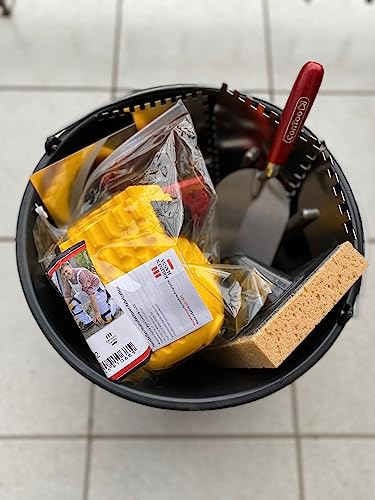 Fliesenwaschset, Fliesenleger, Zahnkellenset, Baueimer 16L, Waschbrett Waschset, Handwerkerset mit Knieschützer Contoo CT02