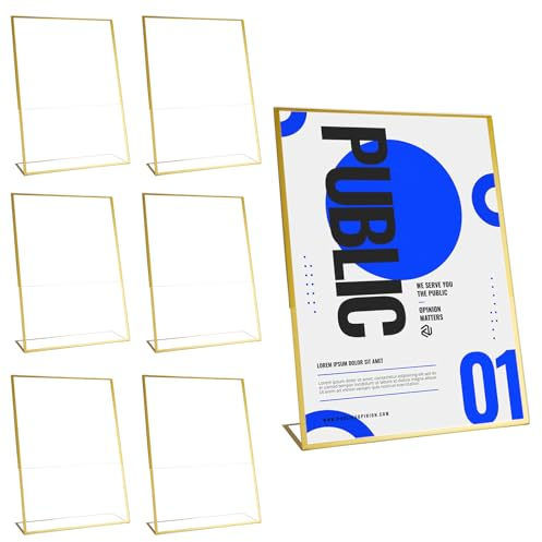 YOUNTHYE 8 Stück A5 Tischaufsteller Gold Schräg 14,8x21cm Bilderrahmen A5 Gold Aufsteller A5 L-Ständer Thekenaufsteller A5 Acryl Tischaufsteller für Hochzeit Tischnummer, Cafés, Restaurants