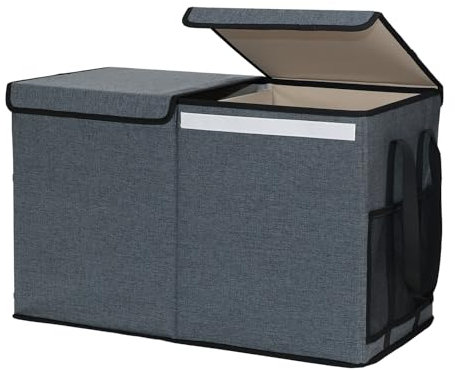 BinWhiz 66 x 33 x 43 cm Large Toy Chest Storage Organizer Box with Lid, Collapsible Fabric Box Container Bin for Home, Nursery, Playroom Boys Girls Toys Organizing, Grey