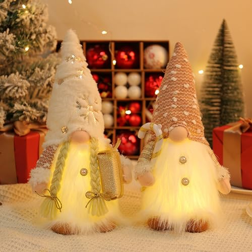 KAMEUN 2 Stück Weihnachtsdeko Wichtel Groß, Weihnachtszwerge Beleuchtet mit Licht H32cm Weihnachtsmann Gnom Festival-Zubehör