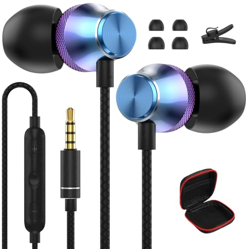 Écouteurs Filaire Intra-Auriculaires pour Samsung Galaxy A15 A14 A12 A23 A52S A72,Anti-Bruit Casque Jack 3,5MM,Ecouteurs 3.5 MM avec Microphone et Contrôle du Volume pour Redmi Note 13 12 Pro+ 11 11S