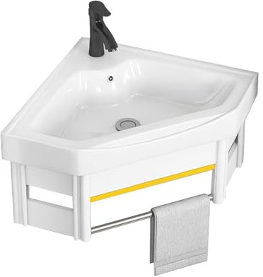 Fregaderos De Lavabo De Esquina Para Baño,Fregadero De Recipiente De Montaje En Pared,Fregadero De Cerámica,Juego De Gabinete Montado En La Pared Para Espacios Pequeños(Color:1,Size:38cm/15in)
