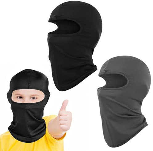 2 Stücke Sturmhaube Kinder,Fahrradmütze Unter Helm Kinder,Balaclava Kinder,Sturmhaube,Sturmmaske,Sturmhaube Motorrad,Maske,Skimaske,Sturmhauben,Balaclava,für Jungen Mädchen(Schwarz,Dunkelgrau)