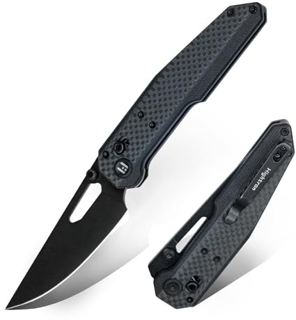 Hightron Sharplyn Klappmesser 9,14CM 14C28N Stahlklinge G10 Kohlefaser Griff EDC Taschenmesser mit Querriegel-Verriegelung und Tashenclip für Camping Wanderungen Herren Damen Schwarz