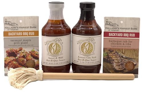 Gift Basket Village BBQ Sauce Gift Set - Kansas City Style Sweet & Mild BBQ Sauces, Meat Rubs, Seasonings & Sauce Mop, BBQ Gift Basket for Memorial Day, Fourth of July, Labor Day, Patriot Day