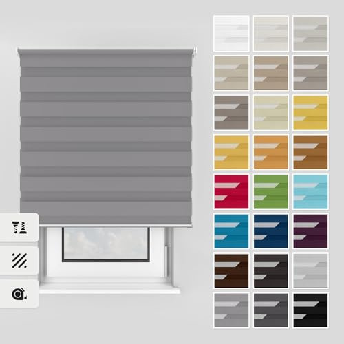 Estika Doppelrollo mit Bohren 50x150 cm Farbe: Grau, Rollo Deckenmontage und Wandmontage Fenster rollos für innen, Jalousien Fenster, Tür Rollo