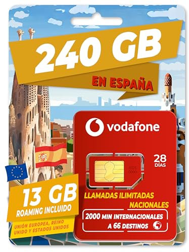 Vodafone M Carte SIM prépayée Espagne 240 Go et 13 Go pour l'Europe, le Royaume-Uni, la Turquie / Activation en ligne