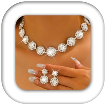 Unicra silver brud bröllop smycken set strass choker halsband och örhängen set kostym bal formell kristall smycken set för kvinnor och brudar, One Size, Legerat stål, Ingen ädelsten