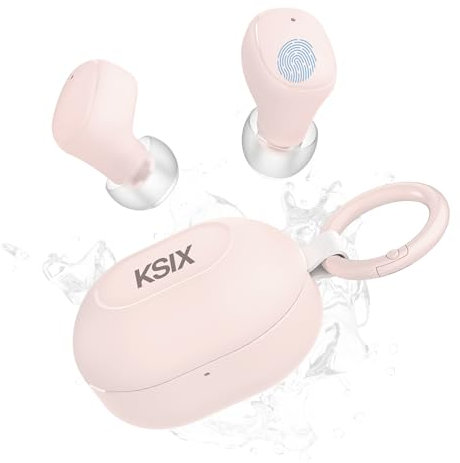 KSIX Neutron Écouteurs sans Fil, True Wireless Stereo, Bouton Multifonction, appels, Assistant Vocal, étui de Charge avec Mousqueton, autonomie 4h + 16h, USB-C, IPX4 résistant à l'eau, Rose