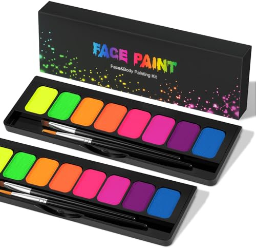 LOPHE 2 PCS Peinture Visage 8 Couleurs, Kit Peinture Corporelle&Visage, Peinture Faciale et Corporelle Réactive à La Lumière Noire UV, Palette de Maquillage pour Enfants, pour Halloween, Noël,Carnaval